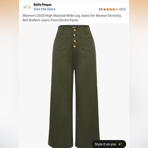 High-Waist Wide-Leg Pants in Olive Green